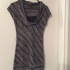 Grey striped cowl neck with lace underlay