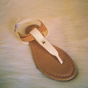 Kids White & Tan Girls Sandals