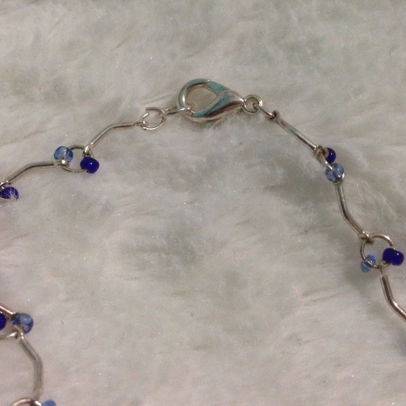 Blue and Silver Beaded Anklet - Picture 2 of 2