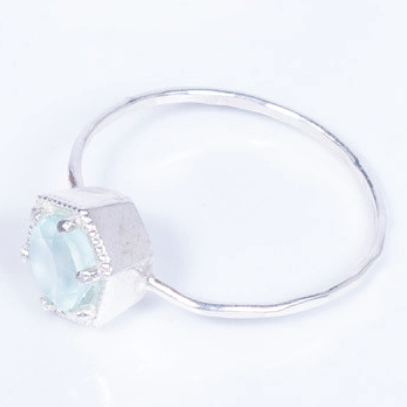 Lottie Ring * Aqua Chalcedony * Gold plated * BJR308 – ByCila 6MM AQUA CHALCEDONY HEX RING