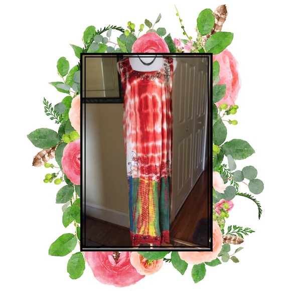 💞HP💞 Boho Chic Red Tie Dye Maxi Dress - Picture 3 of 4