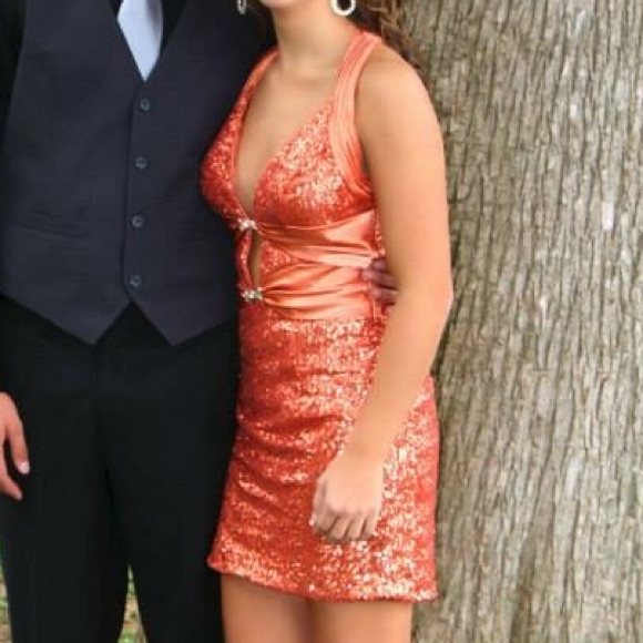 ❌SOLD❌Orange sequins homecoming dress