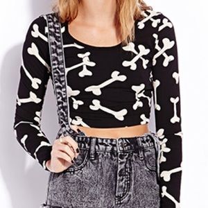 Ditsy Bones Long Sleeved Crop Top