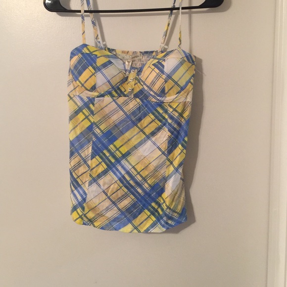 🔥Blue and yellow top with bralette and 3 buttons