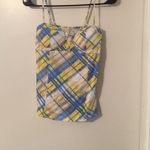 🔥Blue and yellow top with bralette and 3 buttons