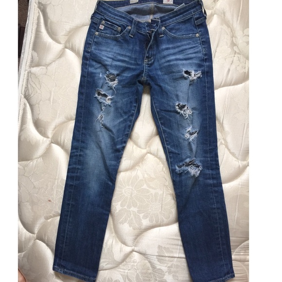 AG distressed stilt crop jeans