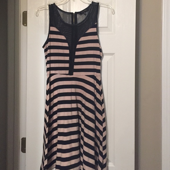 Nude and black see through flare dress