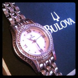 Ladies stainless steel Bulova watch with crystals