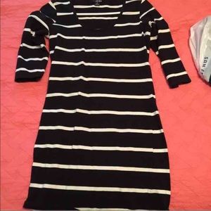 Navy blue and white striped dress