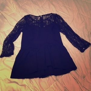GUESS Black Lace Peplum Top