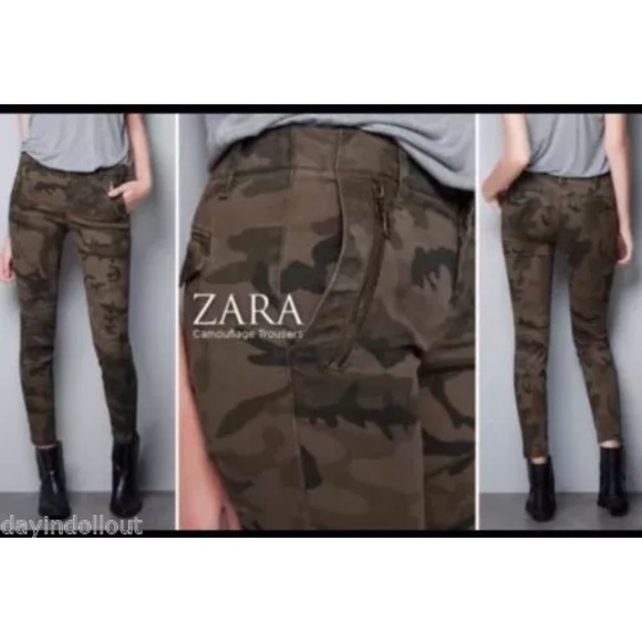 Zara Camo Skinny Zippered Pants Size 2