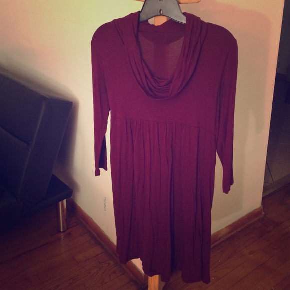 Burgundy 3/4 Sleeve Babydoll Dress