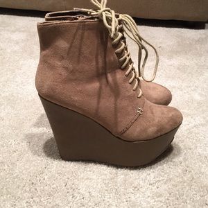 Beige wedge booties