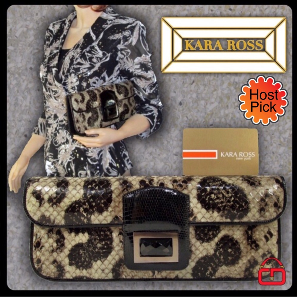 KARA ROSS NY genuine Anaconda Lizard & Onyx Clutch
