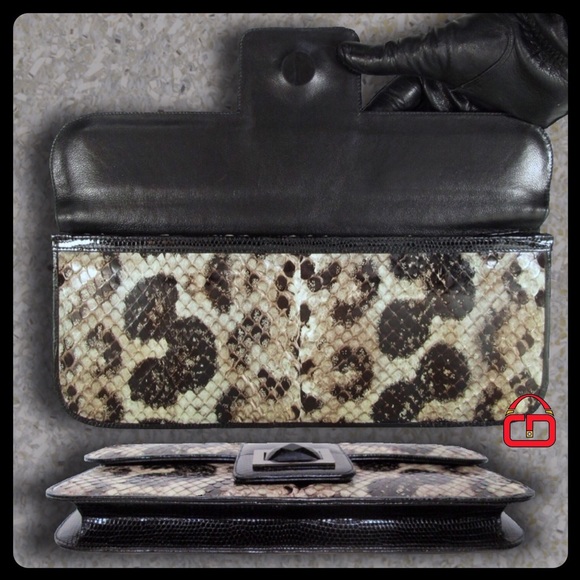 KARA ROSS NY genuine Anaconda Lizard & Onyx Clutch - Picture 3 of 4