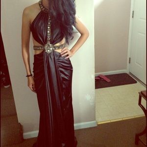 Black and gold prom dress