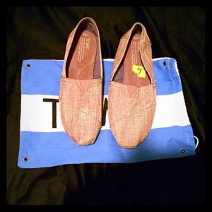 Golden Tan Toms Metallic Sparkly Slip On Flats