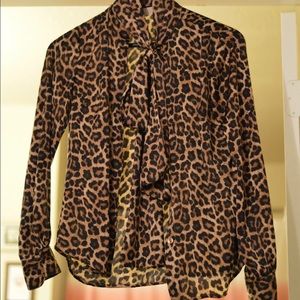 Michael Kors Leopard Print Necktie Blouse - XS