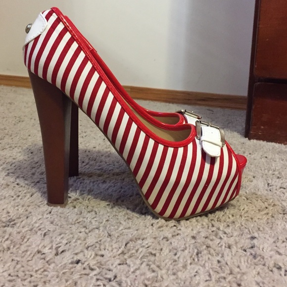 Red white stripped shoes