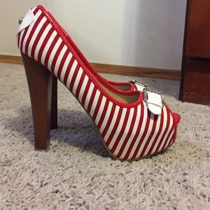 Red white stripped shoes
