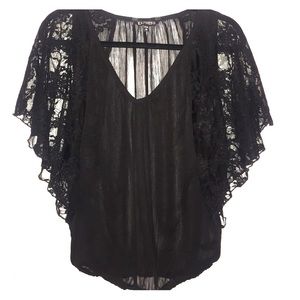Cute EXPRESS TOP! black chiffon + lace!