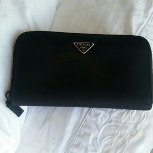 Authentic PRADA Black Nylon Saffiano Leather Zip