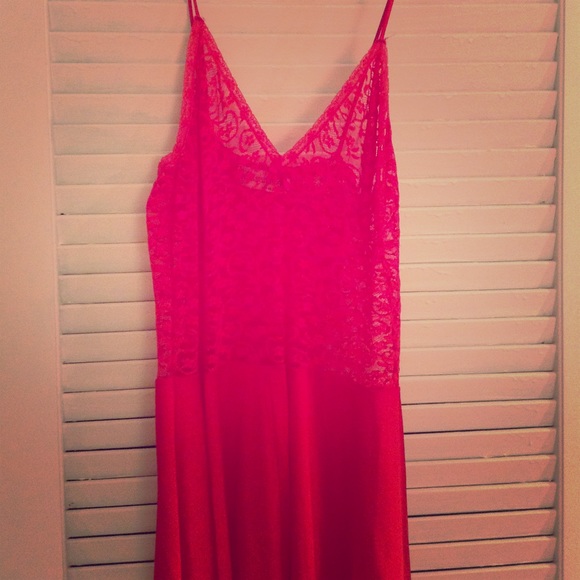 Plus size vintage red orange stretch lace dress