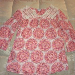 100% silk pink & orange floral top