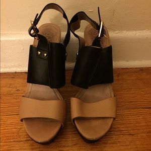 Vince Camuto tan and black sandals.