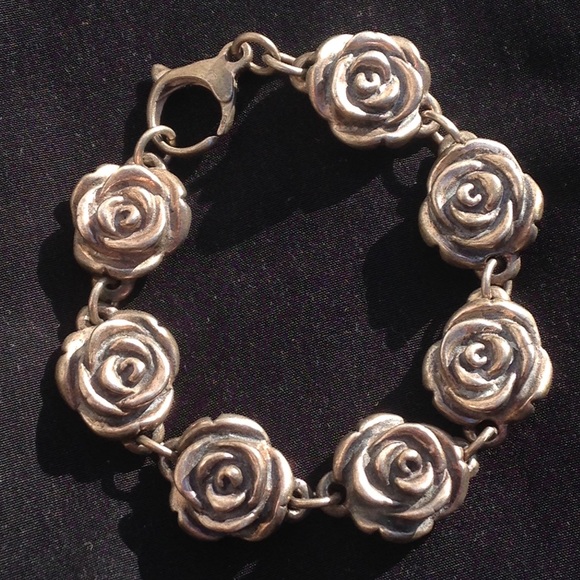 Sterling silver dimensional rose flower bracelet