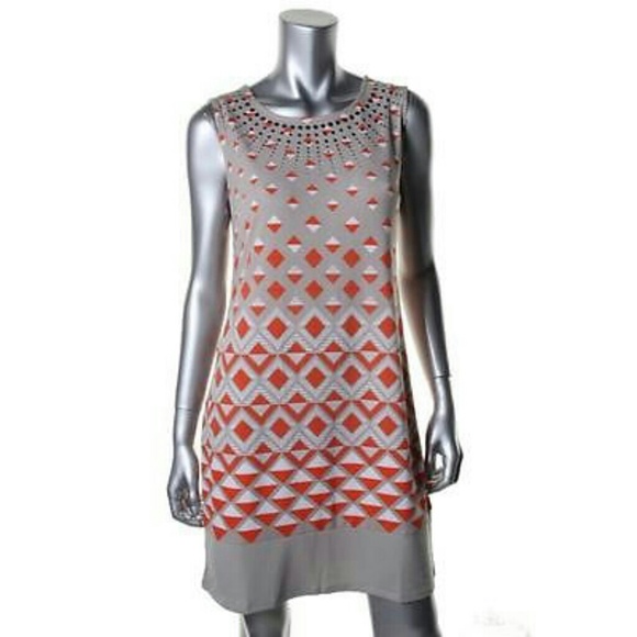 ALFANI NEW Taupe Matte Jersey Studded Printed Casu