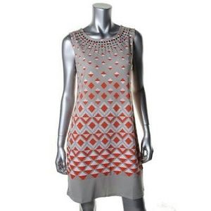 ALFANI NEW Taupe Matte Jersey Studded Printed Casu