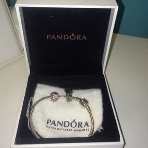 Never worn Pandora Bracelet with 2 Charms