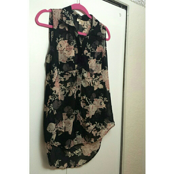 Sheer high/low button up blouse