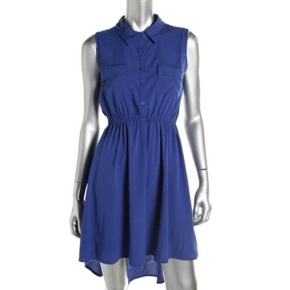 PINK ROSE NEW Blue Hi-Low Sleeveless Collared Casu - Picture 1 of 2