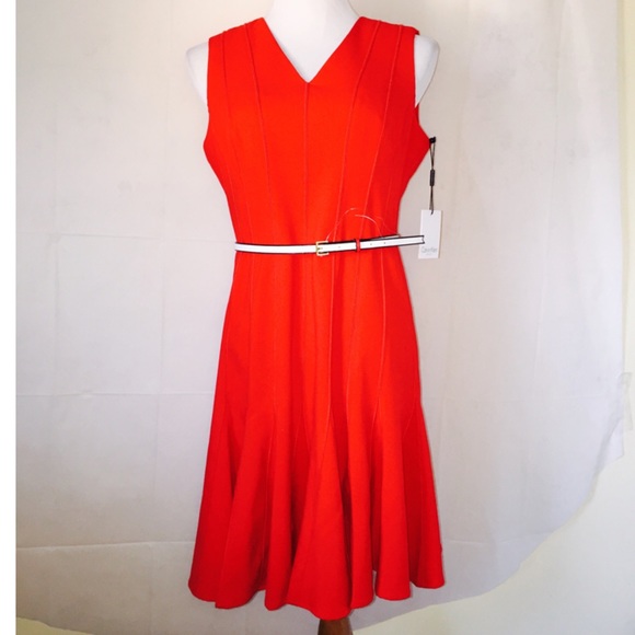 Calvin K Petites Sleeveless Belted Sheath Dress - Picture 3 of 3