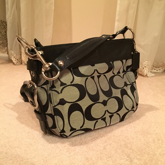 Coach Signature Logo Canvas Leather Shoulder Bag