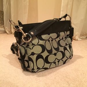 Coach Signature Logo Canvas Leather Shoulder Bag