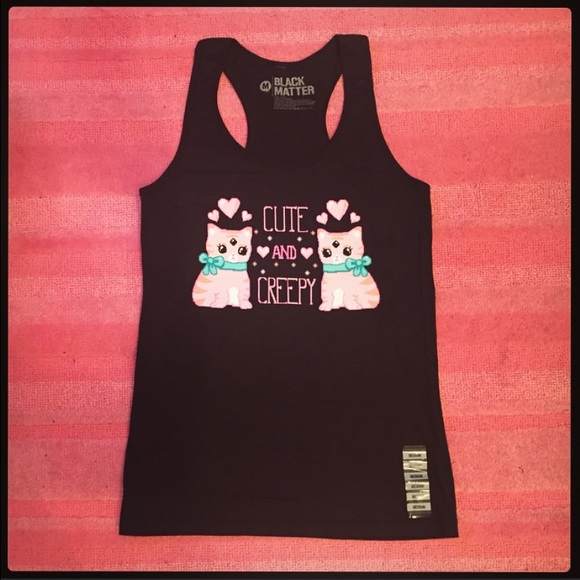 Medium Tank Top Cute and Creepy Pink Cats Hearts