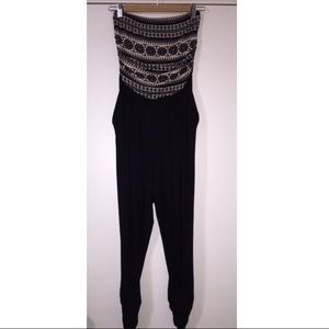 Strapless Jumpsuit - black/cream "On Twelfth"