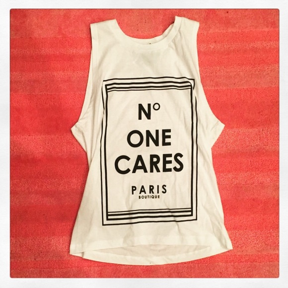 Small White Tank Top No One Cares Muscle Tee
