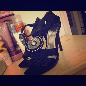 Black beeded heels