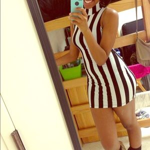 Vertical striped bodycon dress (black & white)