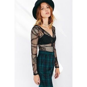 Silence + Noise Deep V-Neck Netted Lace Top