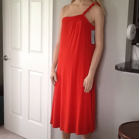 Beautiful Anne Klein Deep Orange 1 Shoulder Dress
