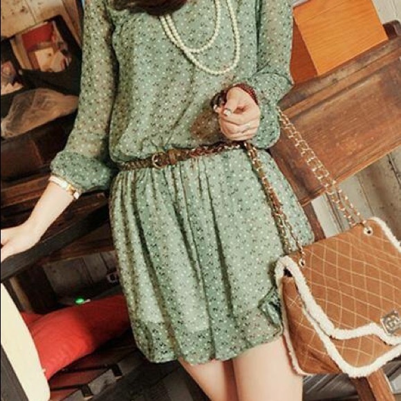 Long Sleeve Chiffon Lace Petty Flowers Slim Dress - Picture 1 of 3