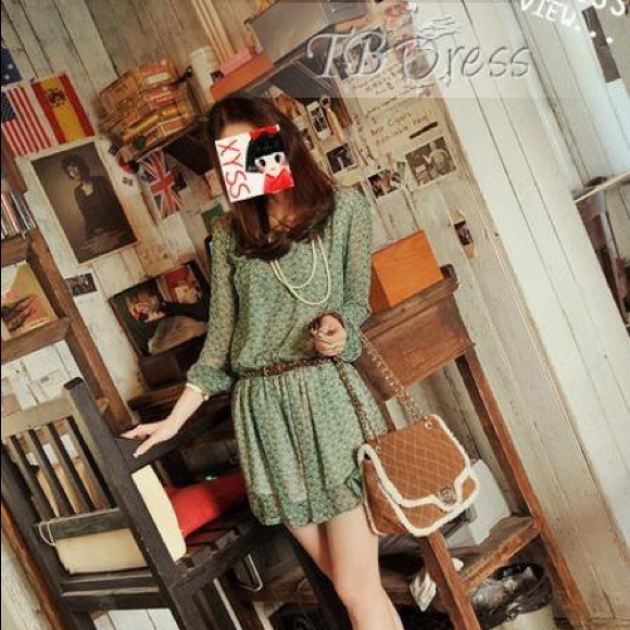 Long Sleeve Chiffon Lace Petty Flowers Slim Dress - Picture 3 of 3