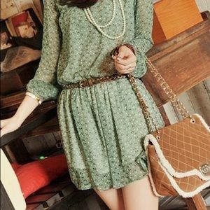Long Sleeve Chiffon Lace Petty Flowers Slim Dress