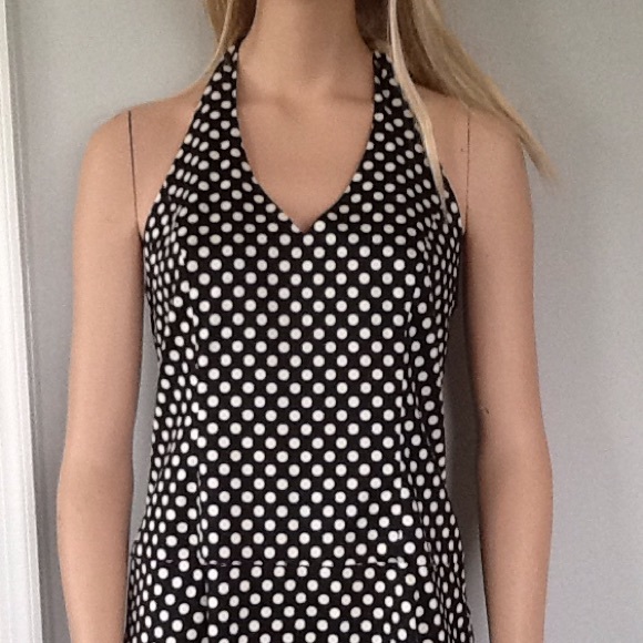 Spenser Jeremy Blk & Cream Polka Dot Halter Dress