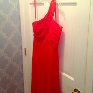 Red/tangerine one-strap formal gown